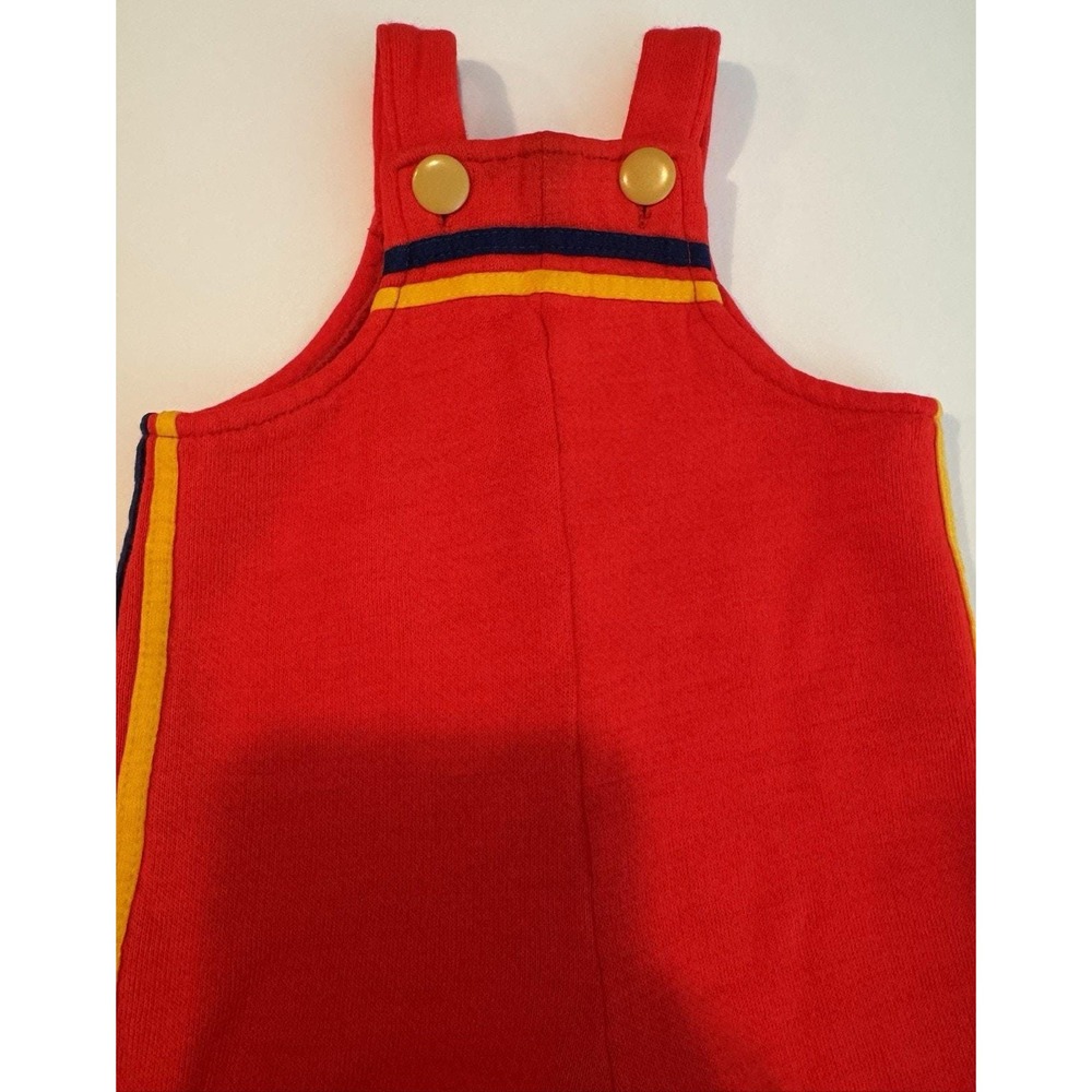 Vintage Red Toddler Romper Overalls 9-12 Month Unisex Colorblock Trim Snap Legs - Picture 3 of 5